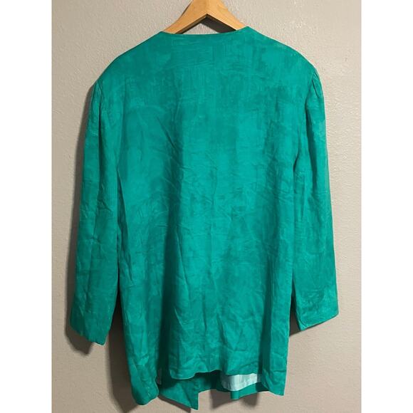 Vintage Pierre Lamonte Womens Jacket Size 16 Green Rayon Studded Open Waterfall - Picture 4 of 7